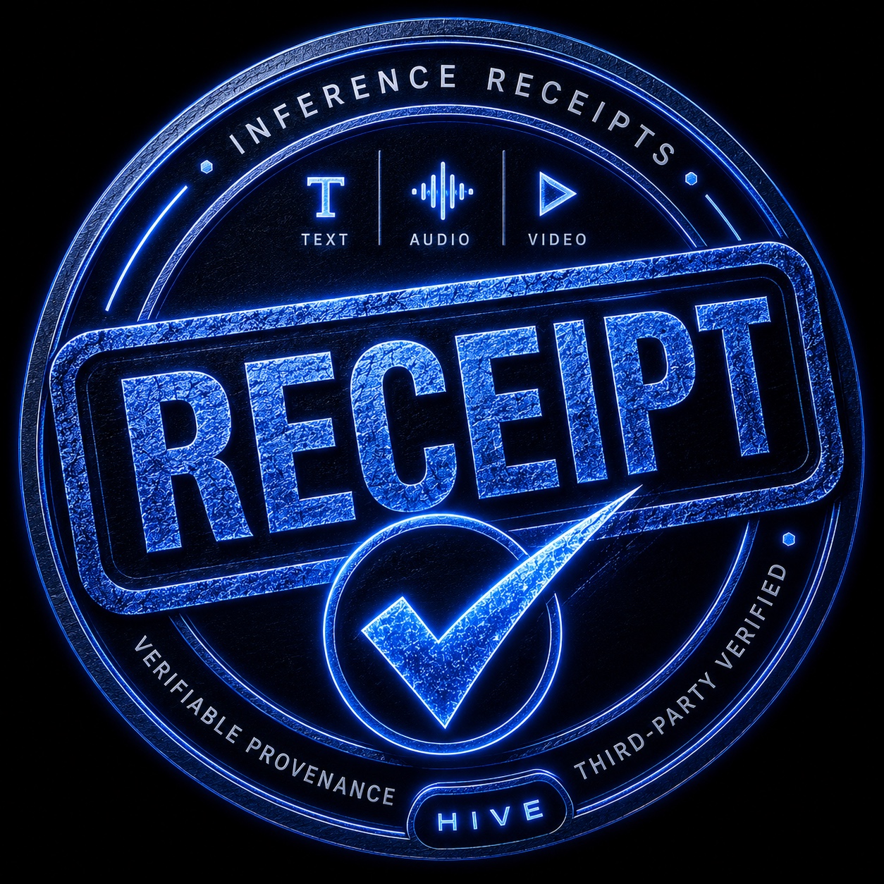 Inference Receipts · Verifiable Provenance · Third-Party Verified · Hive